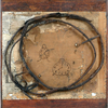 Burlap, sticks, wire, thread, rope, nails, tape, stain, paint, pencil, and pyrography on wood